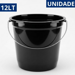 Balde Plástico Preto 12 Litros com Alça Resistente Limpeza Casa