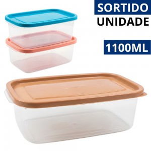 Pote Plástico Retangular Classic 1100Ml com Tampa Colorida Organizador Cozinha