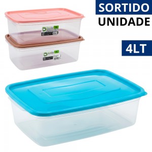 Pote Plástico Retangular Classic 4 Litros Transparente Tampa Colorida Cozinha
