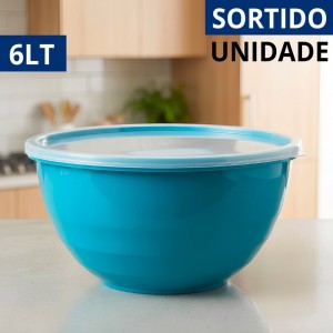 Saladeira Plástica Redonda Elegance 6 Litros Tampa Transparente Sortida