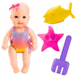 Boneca Babyzinha Praia 22Cm Coleção Infantil Kit Acessórios Plástico Vinil