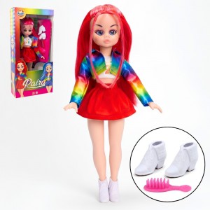Boneca Raira Cabelo Vermelho 41Cm Plástico Vinil Acessórios Infantil Presente