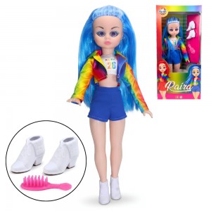 Boneca Coleção Raira Cabelo Azul 41Cm Articulada Infantil Luxo Presente