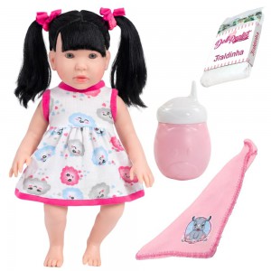 Boneca Bebê Reborn Realista Cabelo Preto Vinil 37Cm Acessórios Coleção