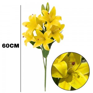 Buquê Lírio Amarelo Artificial 60Cm Decoração Luxo Realista Flores