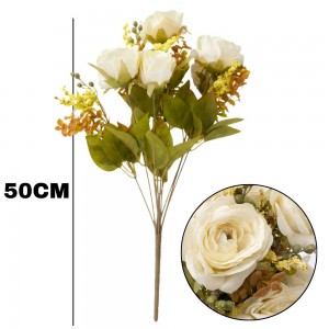 Buquê Flores Rosas Creme Artificiais 50Cm X7 Haste Decoração Sofisticada