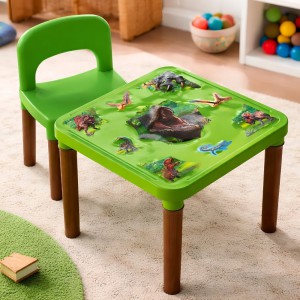 Kit Mesa Cadeira Infantil Dinossauro Rosa Adesivos Decoração Quarto Estudo