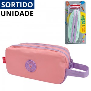 Estojo Escolar Triplo Vighs Grande Organizador 3 Zíperes Cores Sortidas