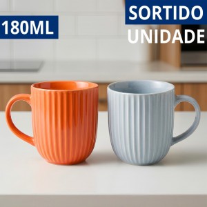 Caneca Cerâmica Frisada 180Ml Pequena Dupla Cor Chá Café Presente