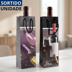 Caixa Sacola Presente para Vinho Estampada 35cm